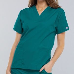Brand New Large Cherokee Workwear Women's V-Neck Scrub Top - 4700 Teal 3 Pocket